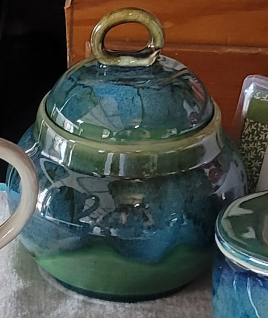 Beautiful Blue/Green Lidded Pot